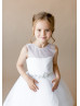 White Dots Tulle Keyhole Corset Back Flower Girl Dress With Beaded Belt